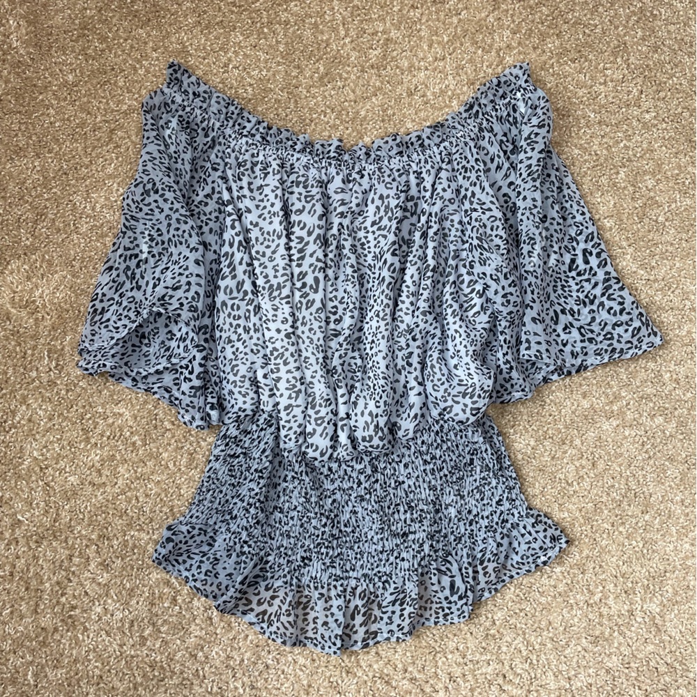 She + Sky Animal Print Ruffle Blouse